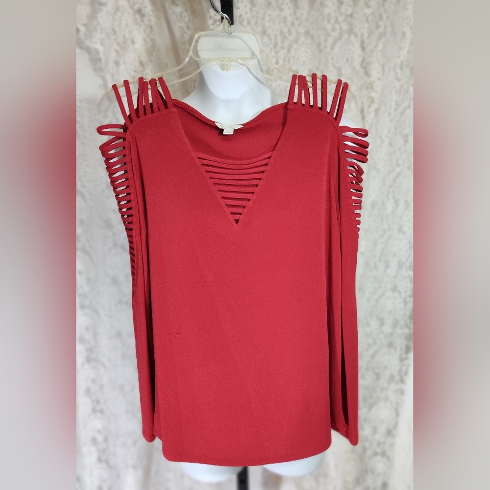 Est 1948 Open Ladder Sleeve Sexy Elegant Red Women's Top